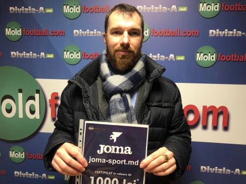 ⚽ Cîștigătorul primei părți a sezonului Concursului Pronosticurilor a primit un certificat cadoul de la Joma-sport.md și Moldfootball.com